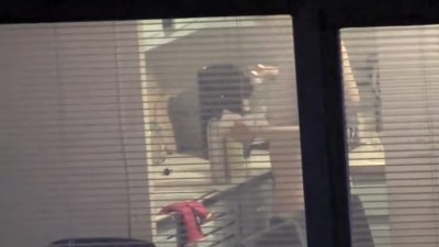 Window hot clip of naked babe getting dressed